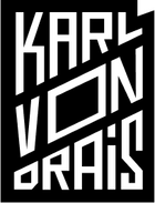 Der fette, geometrische weiße Text auf schwarzem Hintergrund lautet KARL VON DRAIS in einer kantigen, modernen Schriftart.