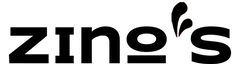 Das Wort zinos in fetten schwarzen Buchstaben mit einem stilisierten Apostroph, der an spritzende Tropfen erinnert.